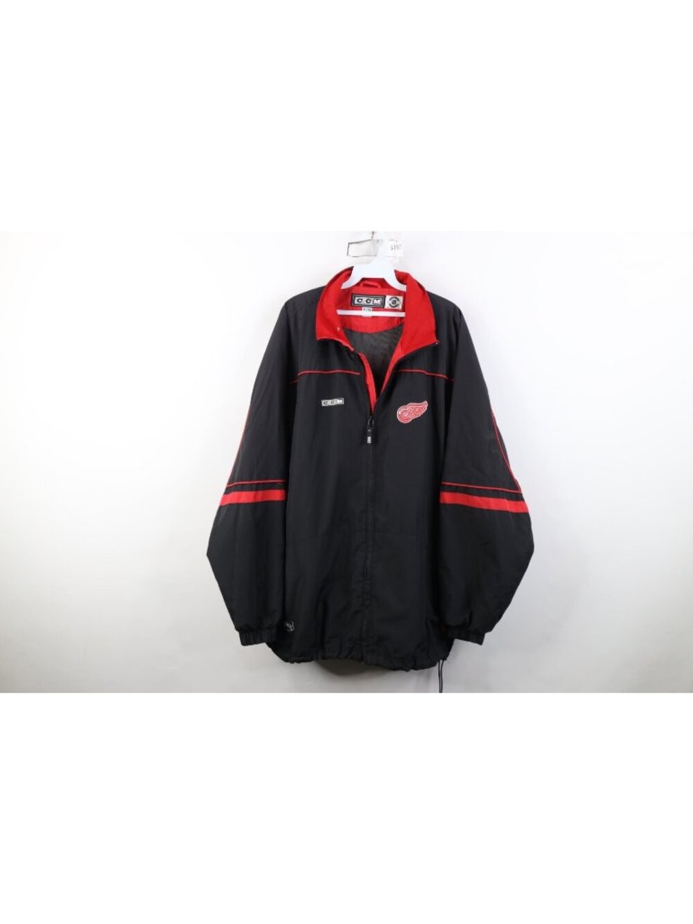 Vintage 90s Y2K CCM Mens XL Detroit Red Wings Hockey Windbreaker Jacket Black